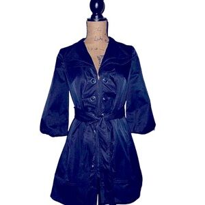 ANTHROPOLOGIE COAT IDRA WHIMSY RUFFLE TRENCH DARK BLUE SZ 2